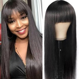 Julia Hair Straight Hair 13x4 Lace Front With Bangs 180% Density Soft Human Hair Wigs Flash Sale