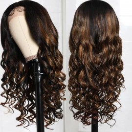 20 Inch Balayage Highlight Body Wave Brown 13X5 Lace Part Human Hair Wigs #FB30 Body Wave Wig With Baby Hair