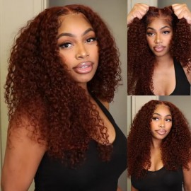 Julia Hair Reddish Brown 13x4 Lace Front 180% Density Jerry Curly Human Hair Wigs For Women Flash Sale 